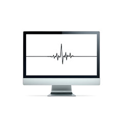 Flat Icon of Monitor Screen with Lifeline - Health and Technology Symbol