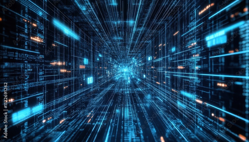 Aufkleber Digital Data Streams Flowing Through A Cyber Tunnel