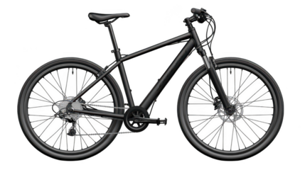 Sleek black urban bicycle side view sturdy frame durable wheels minimalist design ideal for city commuting Isolated on white background or PNG