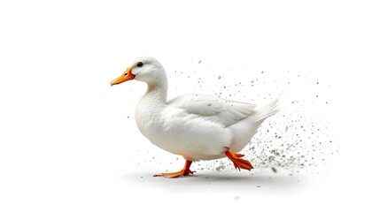 Obraz premium A running white duck-side view with an isolated white background 
