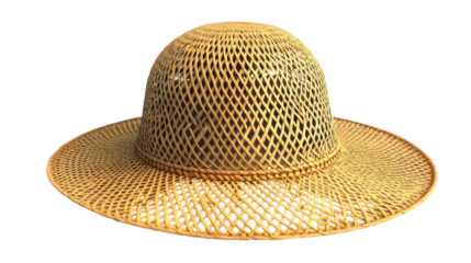 Woven sun hat, lightweight design, natural fibers, rustic charm, sun protection, breathable open weave, casual style Isolated on white background or PNG