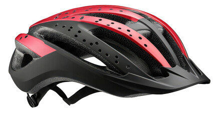 Fototapeta premium Red Black Bicycle Helmet, Aerodynamic Design, Safety Gear, Ventilated Structure, Lightweight, Sleek Profile Isolated on white background or PNG