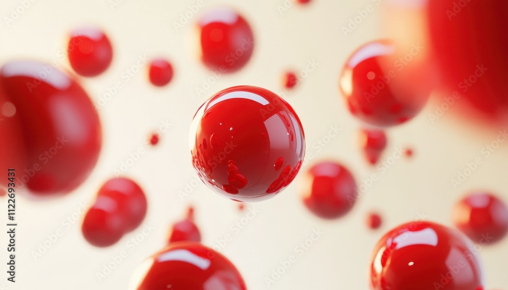 Poster Red spheres float in a white background space