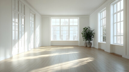 Obraz premium Bright minimalist interior design modern apartment photography light-filled room wide angle serenity and tranquility