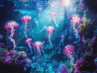 Jellyfish float in ocean