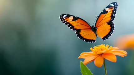 Obraz premium Monarch butterfly, orange flower, black and orange wings, natural beauty, wildlife photography