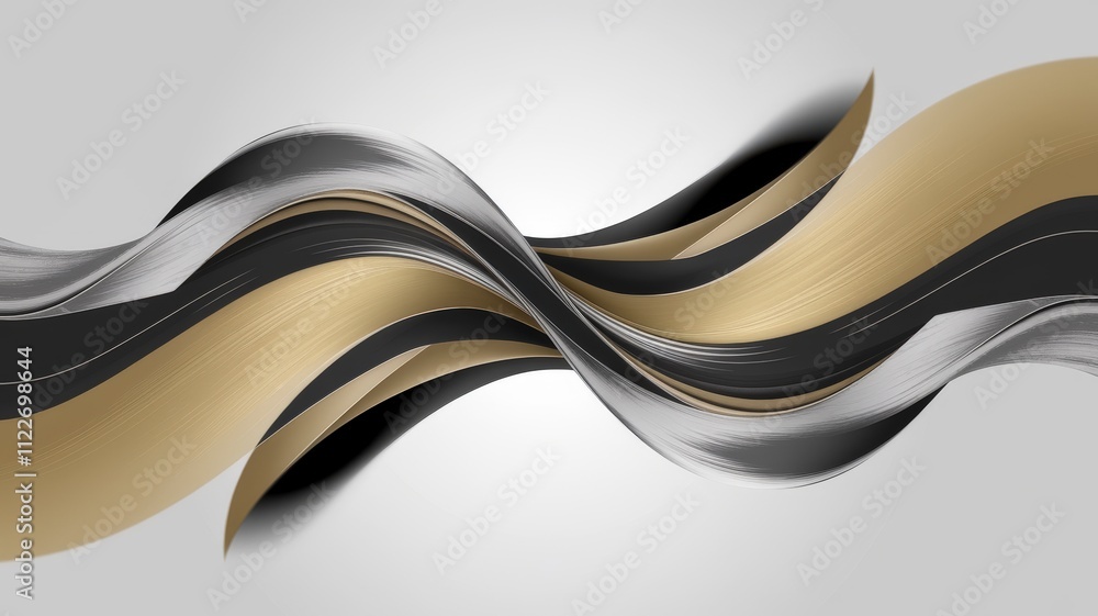 Poster dynamic flow of metallic waves abstract design digital art modern aesthetic 3d perspective innovativ