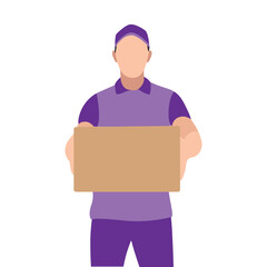 Purple Uniformed Courier Delivering Packages Efficiently