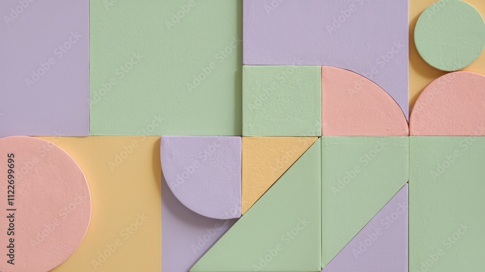 Poster minimalist digital artwork dynamic pastel geometric shapes for modern design and creative project pe