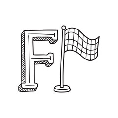 An illustration of letter F beside flag