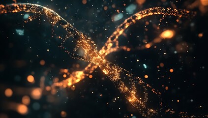 Abstract Futuristic DNA Double Helix Structure with Glowing Particles and Bokeh Background