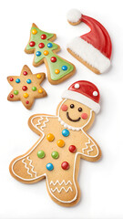 Naklejka premium Christmas gingerbread cookies with candy and santa hat. watercolor illustration isolated