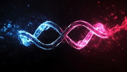 Abstract Futuristic DNA Double Helix Structure with Glowing Particles and Bokeh Background