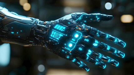 Advanced robotic hand technology demonstration in a futuristic lab setting high-tech environment close-up view innovation concept