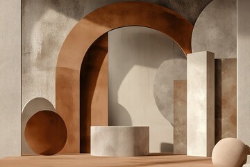 Fototapeta premium abstract shapes creating a wavy pattern, showcasing the trending mocha mousse color of the year 2025. Background color of 2025 year mocha mousse