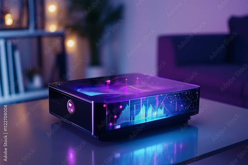 Aufkleber A portable projector casting a sharp, holographic 3D image on a blank wall.