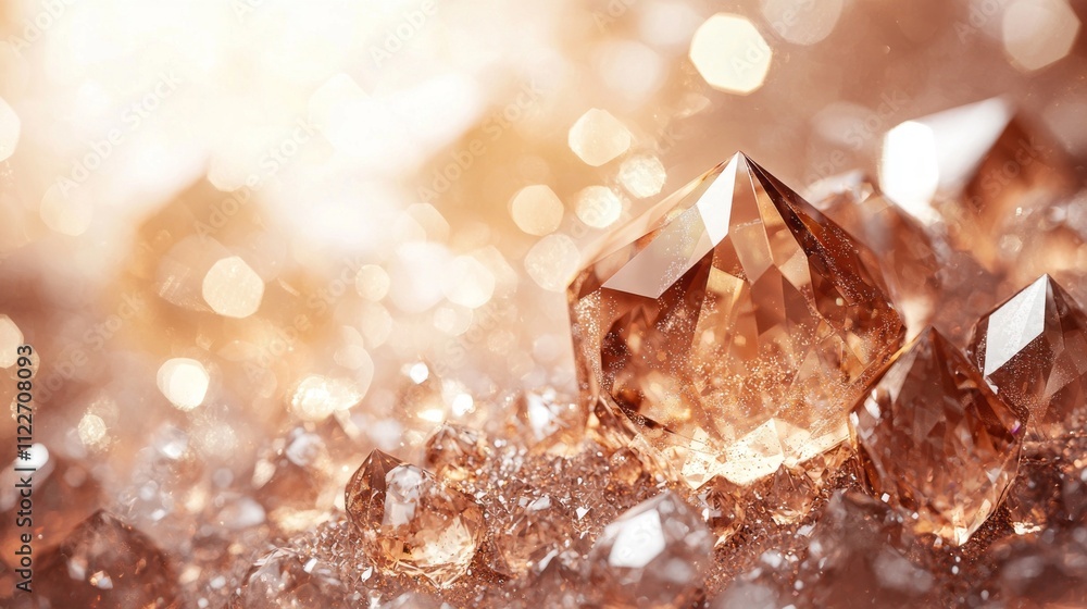 Poster glistening crystals in mocha and delicate shades create a captivating display, sparkling under warm,