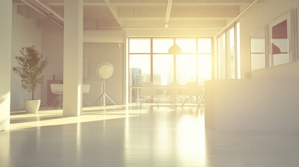 Obraz premium A modern office interior with a minimalist design and natural light, great for adding a clean and spacious look to designs
