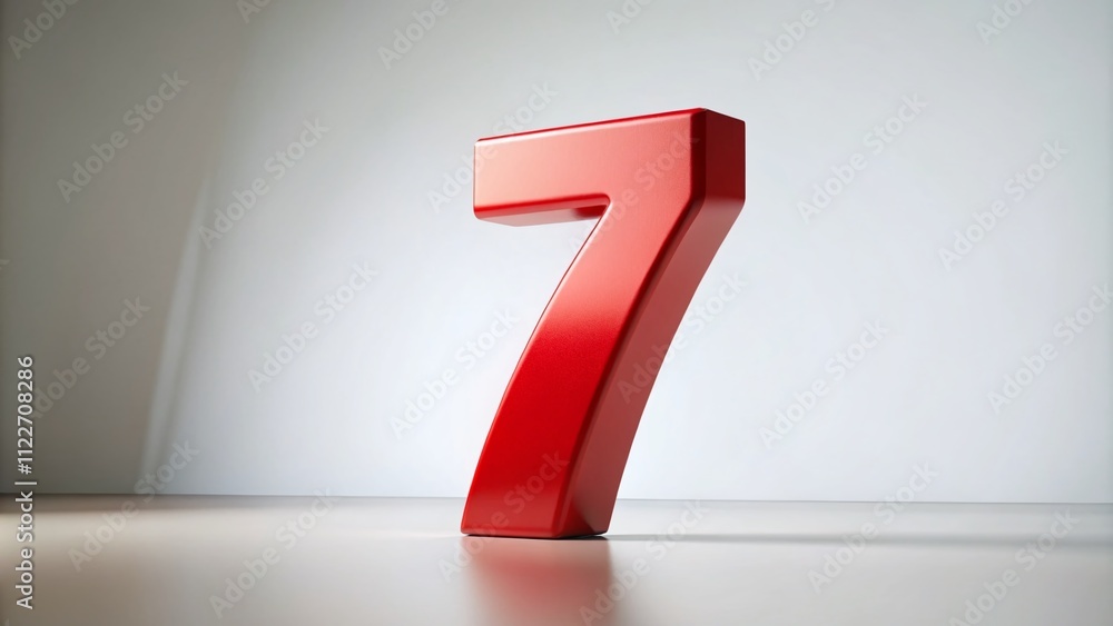 Poster 3d rendering of a bold red number 7 isolated on a white background with ample copy space for creativ