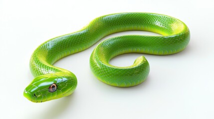 Fototapeta premium Coiled green snake on white background.