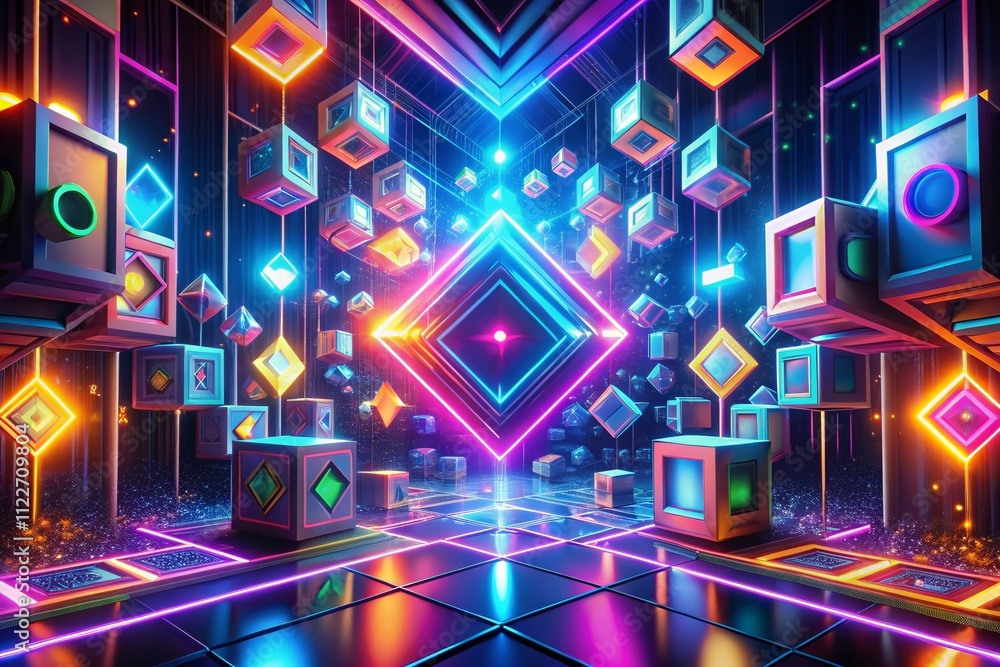 Poster abstract 3d rendering of geometric luminescent shapes in modern motion design for high-quality visua