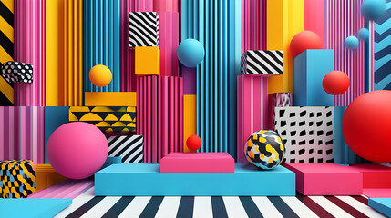 Obraz premium Vibrant geometric shapes and patterns abstract studio 3d artwork colorful environment creative viewpoint art concept for visual impact