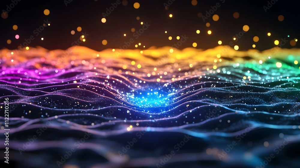 Poster gravitational wave spectrum multi-messenger astronomy, visual representation of cosmic phenomena rev