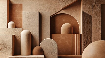 Fototapeta premium abstract shapes creating a wavy pattern, showcasing the trending mocha mousse color of the year 2025. Background color of 2025 year mocha mousse