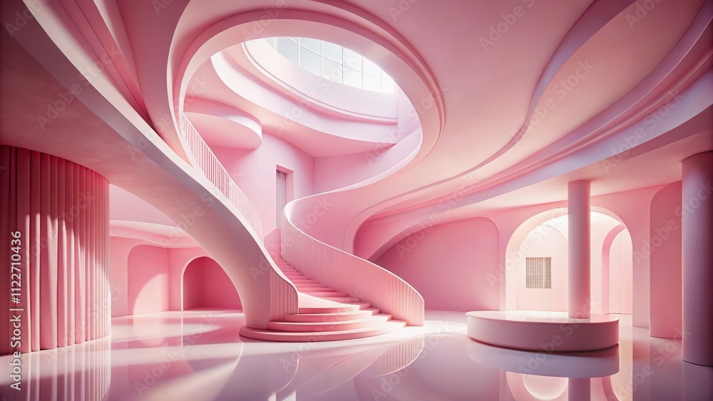 Poster abstract architectural photography with a pink romantic theme featuring soft curves and fluid struct