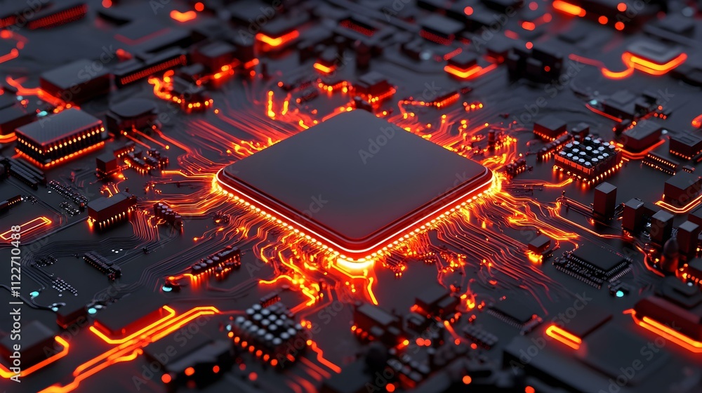 Poster quantum innovation, a cutting-edge laboratory showcasing a quantum computer with intricate designs a