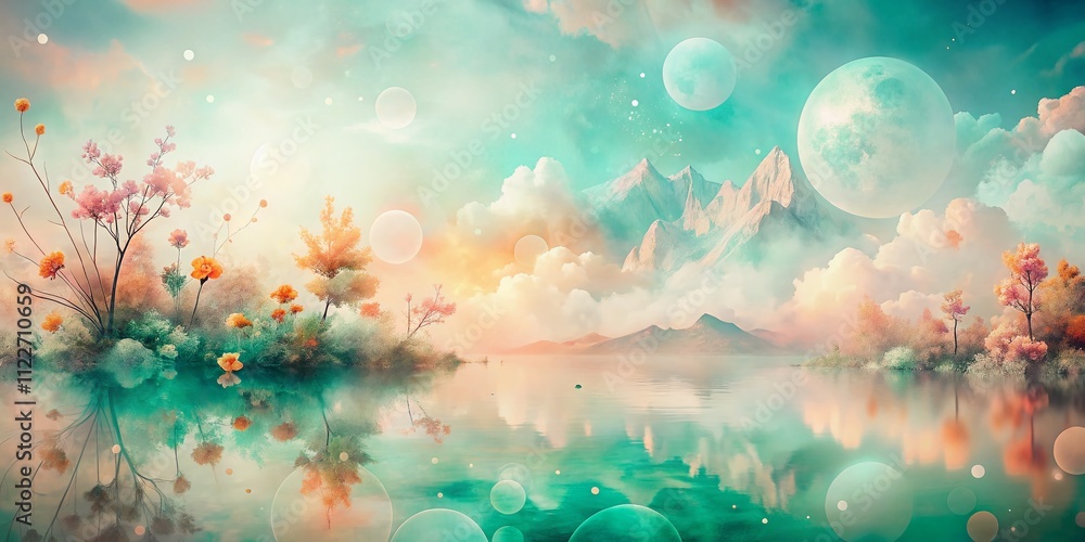 Poster abstract art composition in pastel peach and mint hues for a soothing visual experience with a doubl