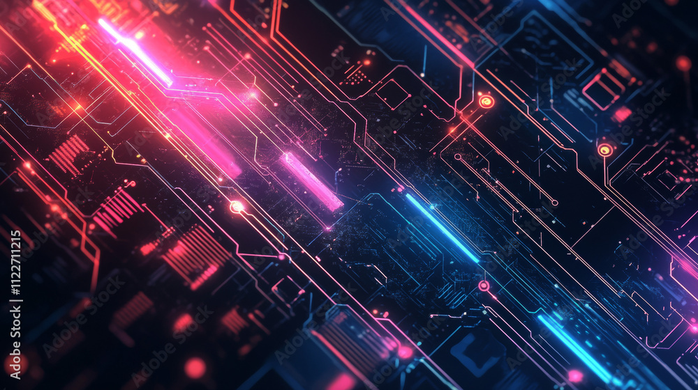 Poster abstract futuristic horizontal tech design background. bright elements and neon lines. digital desig