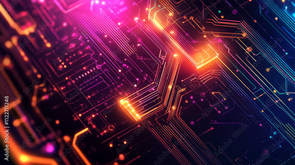 Poster abstract futuristic horizontal tech design background. bright elements and neon lines. digital desig