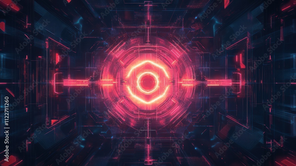 Aufkleber abstract futuristic communication patterns with glowing nodes and geometric designs.
