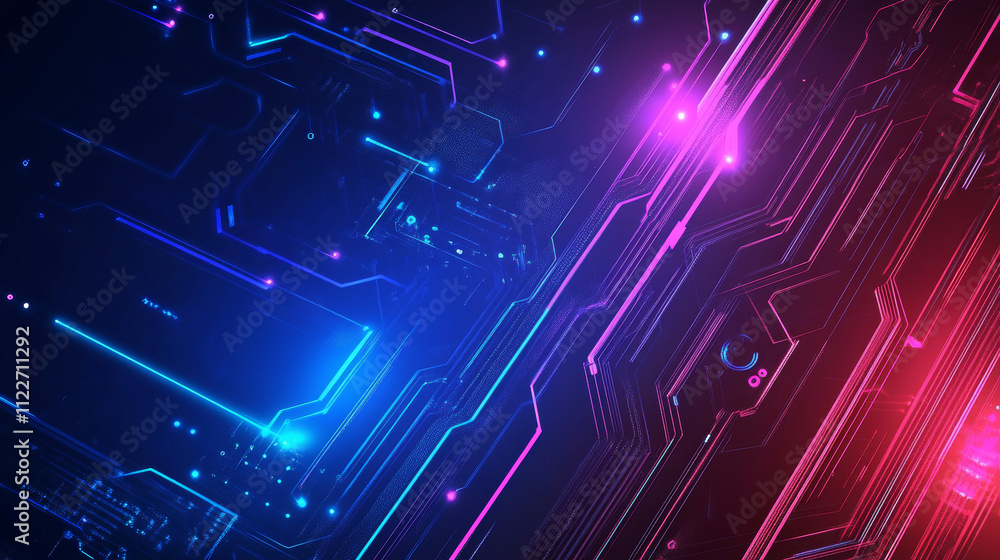 Poster abstract futuristic horizontal tech design background. bright elements and neon lines. digital desig