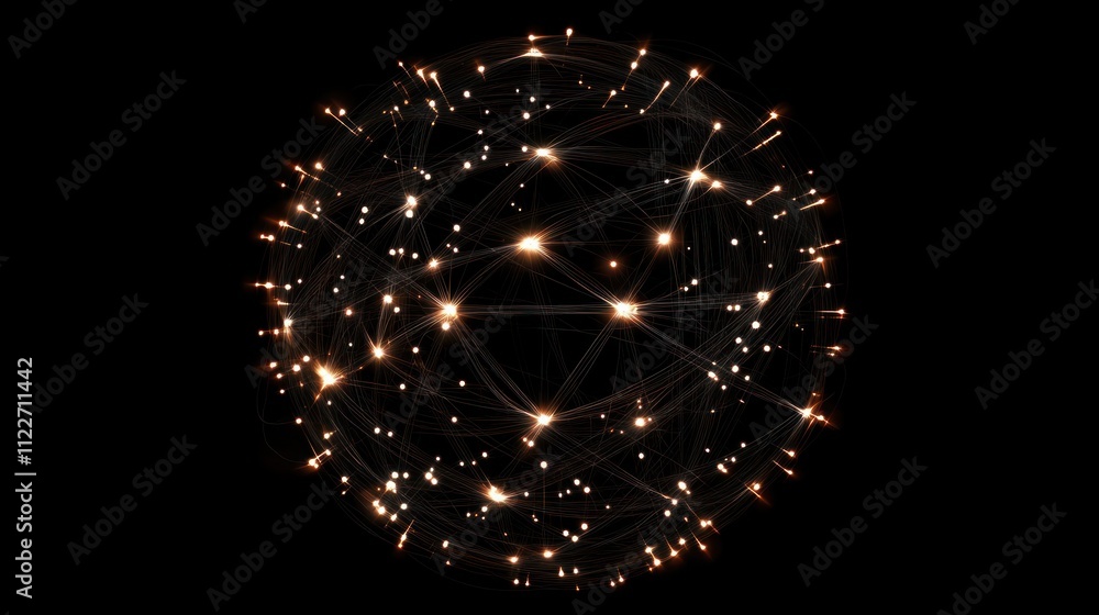 Poster abstract global communication network design with geometric patterns and illuminated nodes, emphasiz