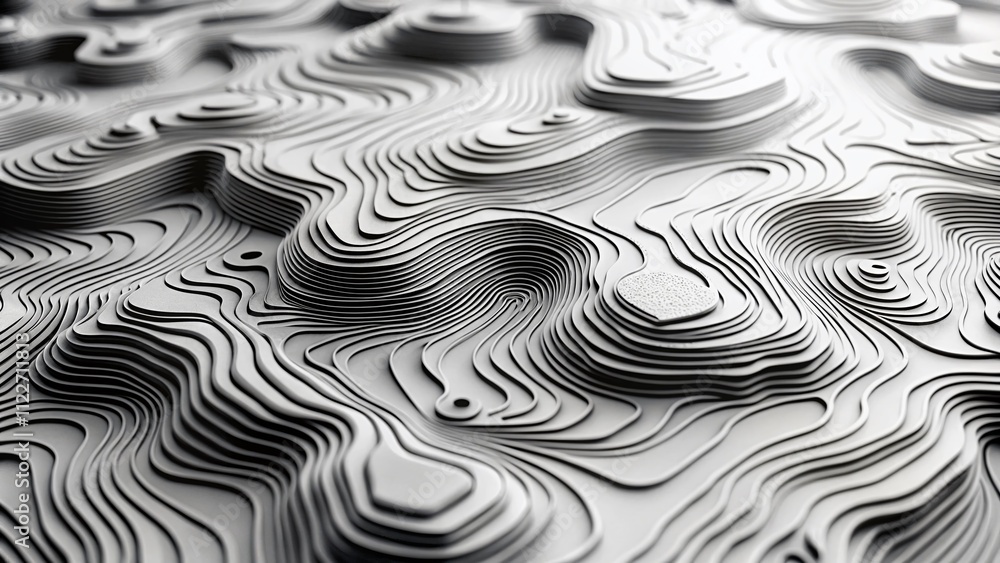 Aufkleber abstract black and white topographic contour map with geometric lines and patterns on a white backgr