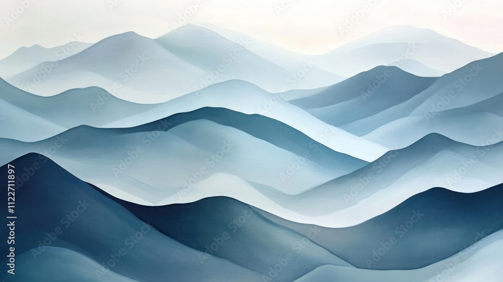 Poster abstract mountain landscape art emphasizing soft gradients and flowing lines.