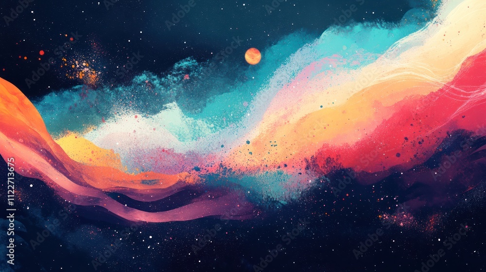 Poster artistic nebula and galaxy compositions blending vibrant tones with dynamic patterns.