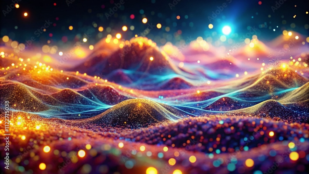 Poster abstract digital landscape with luminous particles and flowing lines, capturing the essence of a fut