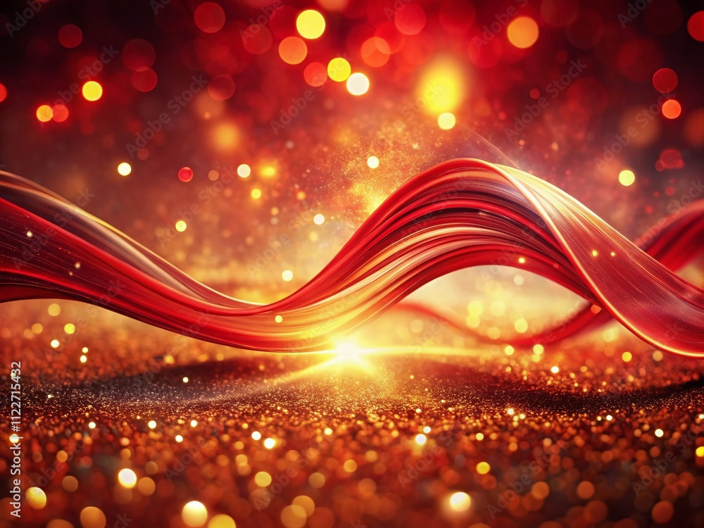 Poster abstract elegant red shiny flowing turbulence wavy lines with lens flares and blurry hazy glitter bo