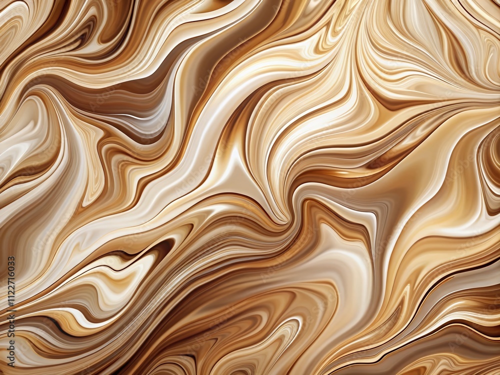 Poster Abstract Fluid Art Background Featuring Beige and Brown Liquid Marble with White Lines and Gradient in a Wavy Pattern, Ideal for Elegant Design Projects and Artistic Displays