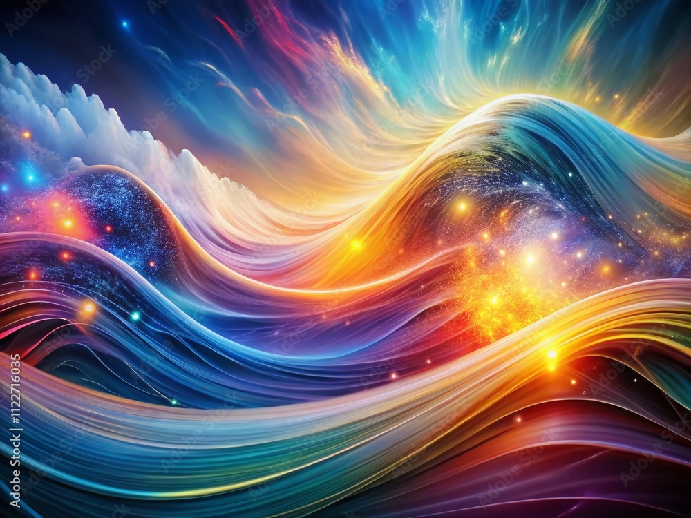 Poster abstract flowing smooth fractal waves background in digital network, representing big data, technolo