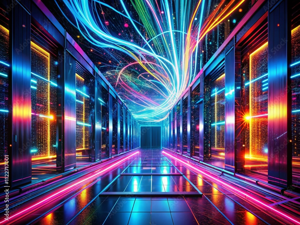 Poster abstract futuristic portal and data center in long exposure – a glimpse into the future of digital c