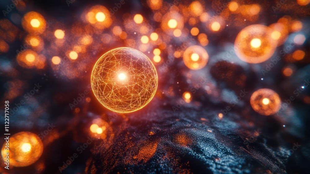 Poster futuristic particle mesh with dynamic, glowing nodes for premium visuals.