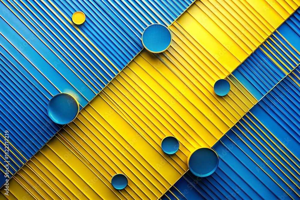 Poster abstract geometric background featuring lines and circles in a captivating yellow and blue gradient 