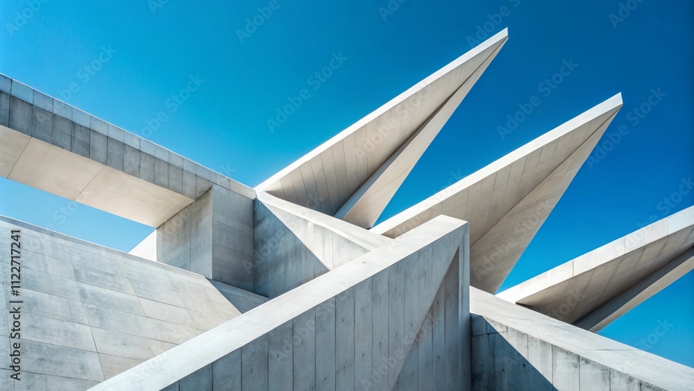 Poster abstract geometric fragment of modern concrete architecture featuring white beams against a light bl