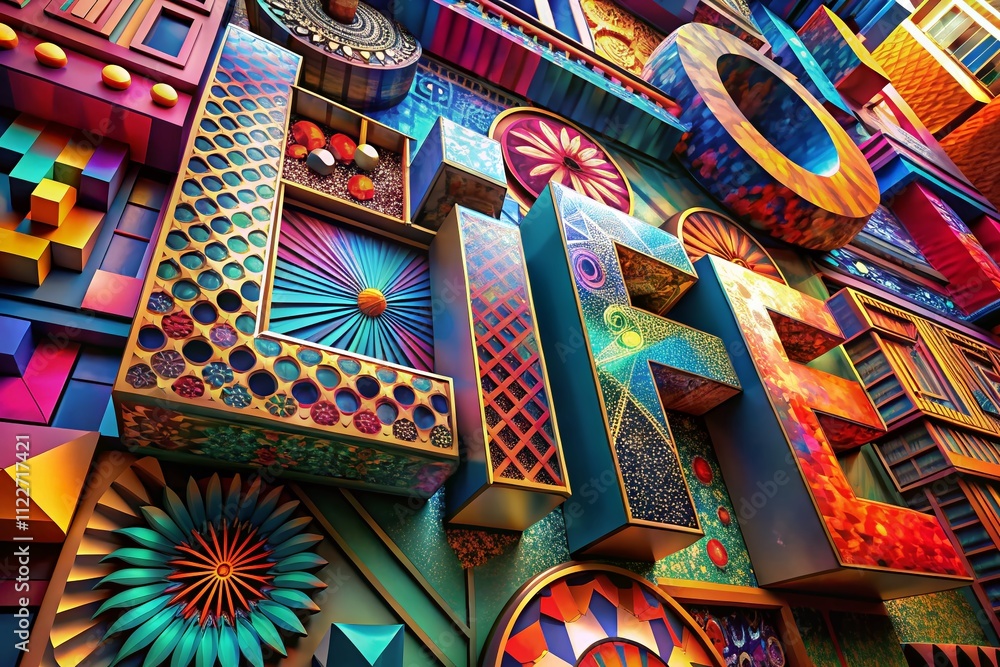 Poster abstract geometric representation of technology and life: a creative visual exploration of the word 