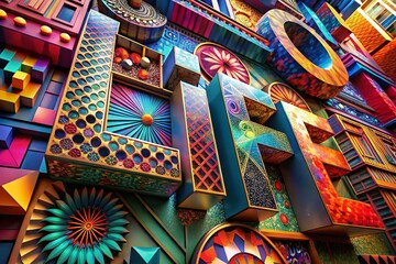 Abstract Geometric Representation of Technology and Life: A Creative Visual Exploration of the Word "LIFE" Through Innovative Design and Patterns for Modern Aesthetic