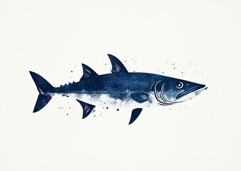 Obraz premium Blue fish illustration featuring a detailed depiction of a marine predator swimming silently underwater
